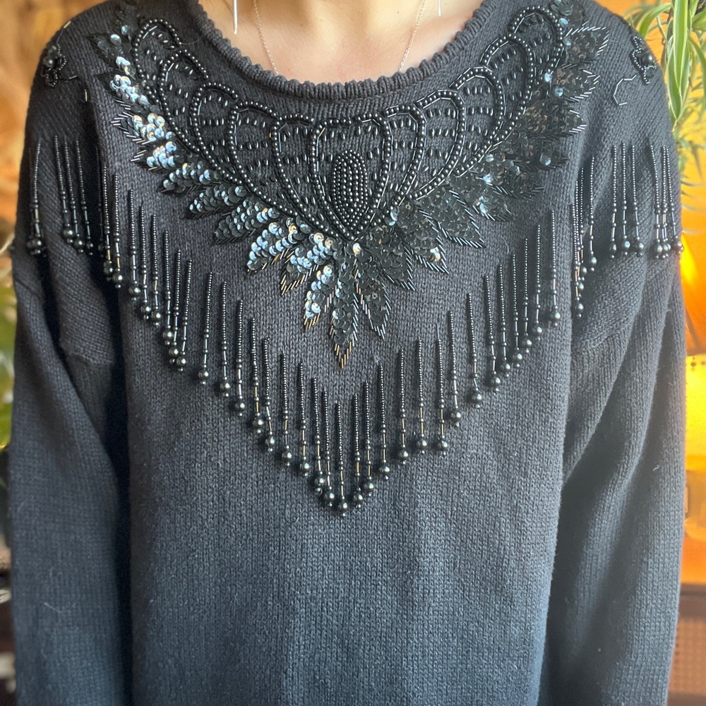 Elegant Black Beaded Sweater